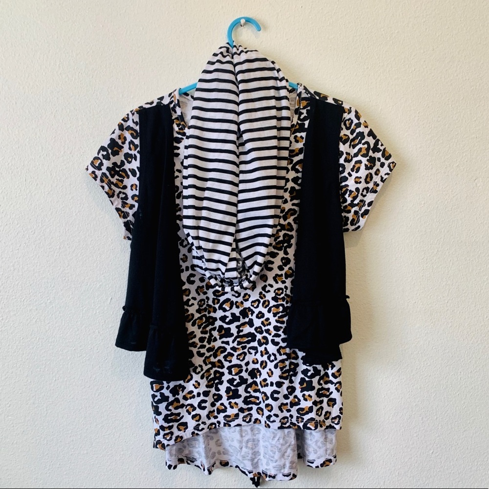 🍒🍒 Cheetah Print Shirt with Vest & Scarf